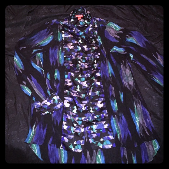 Black Blue and Green Sheer Blouse - Picture 1 of 1